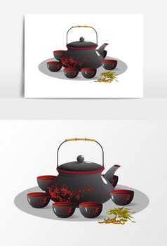 手绘茶壶茶杯设计元素
